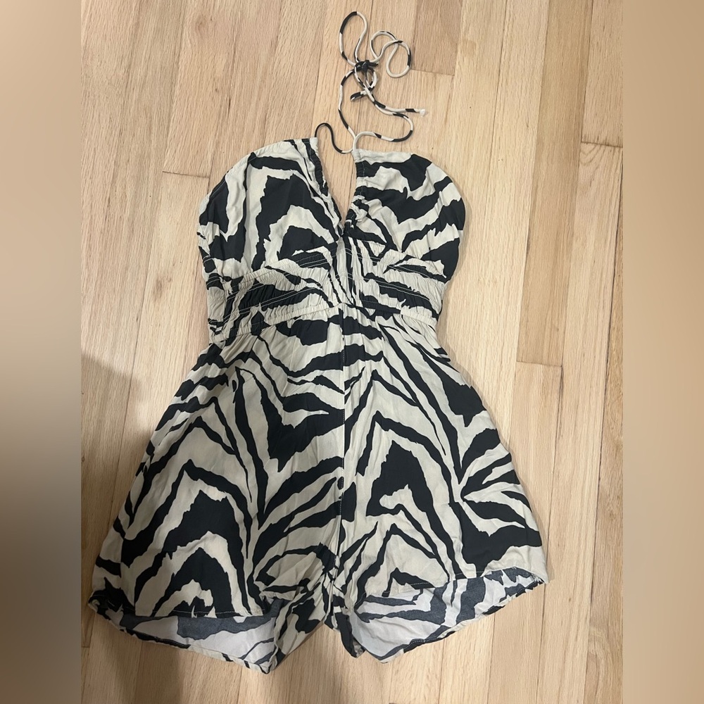 Chic Black and White Patterned Halter Romper